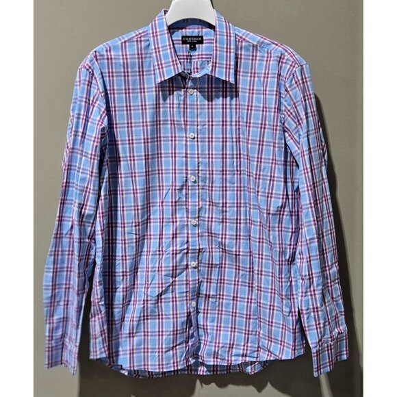 J Maverick New York Light Blue & Pink Plaid LS Button Front Dress Shirt - Men XL - Picture 1 of 6